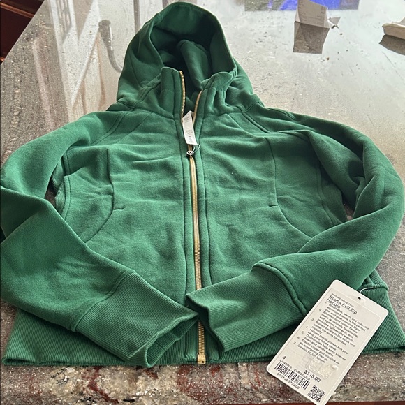 NWT lululemon Full Zip Hoodie Everglade Green/Gold Zip Sz 4 - Picture 2 of 6